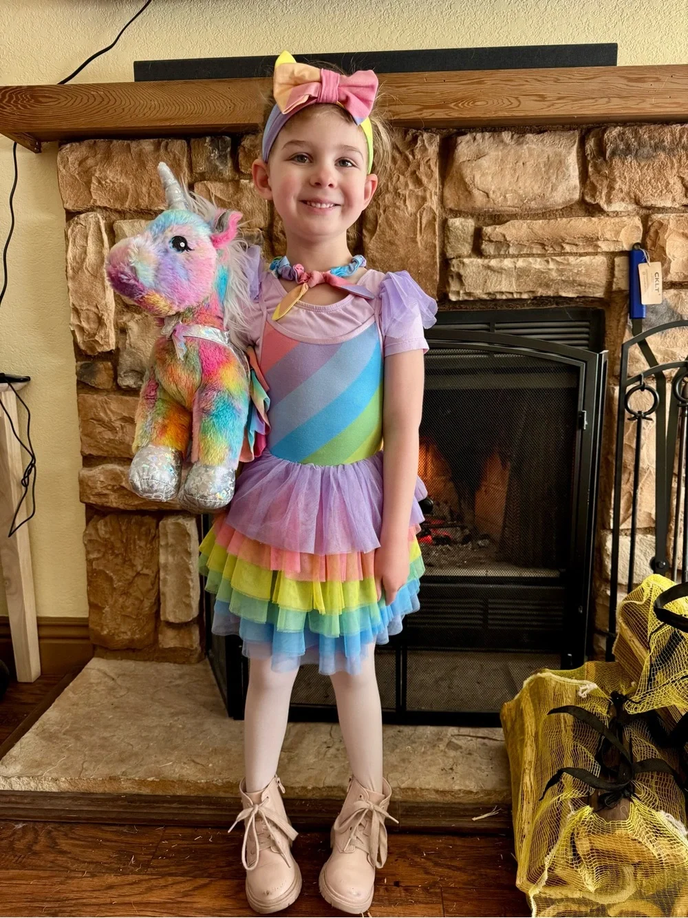 Posh Peanut Rainbow Stripe Tulle Smocked Dress